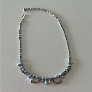 Vintage Iridescent Blue Crystal Statement Necklace - Women's Costume Jewelry